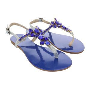 Ventutto Rio Star Blue Crystal Cluster T Strap Sandal